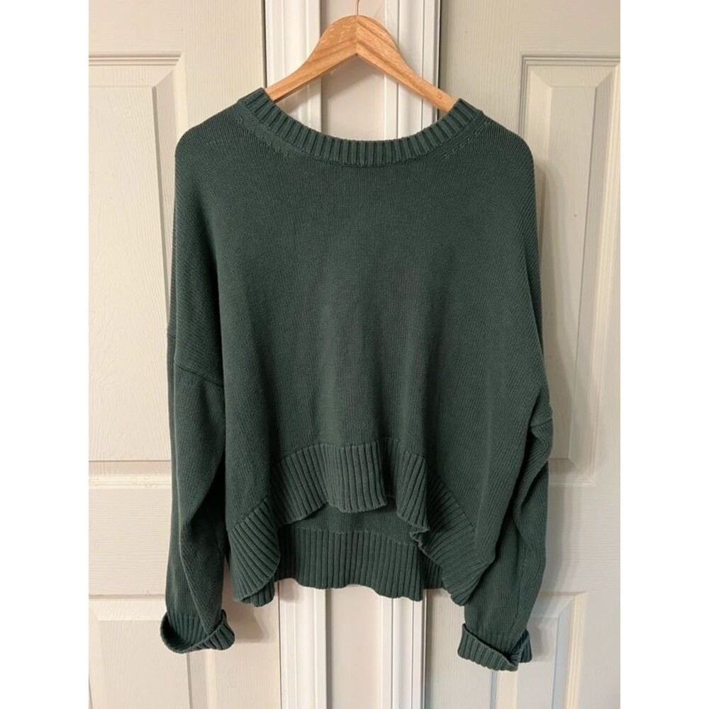 QUINCE 100% Organic Cotton Boyfriend Crewneck Sweater Big Sur Green Large
